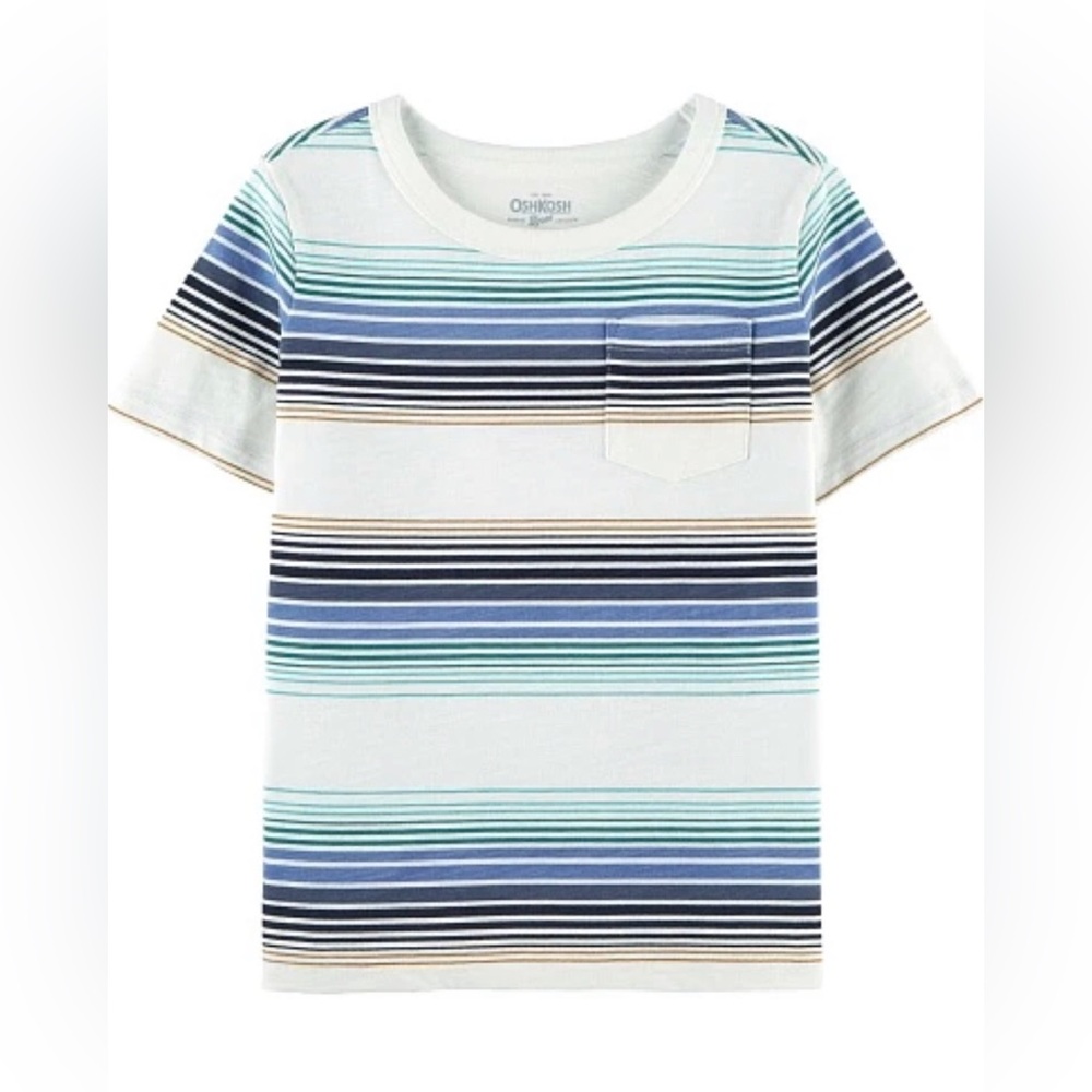 OshKosh B'gosh White Tee with Blue, Navy & Teal Stripes